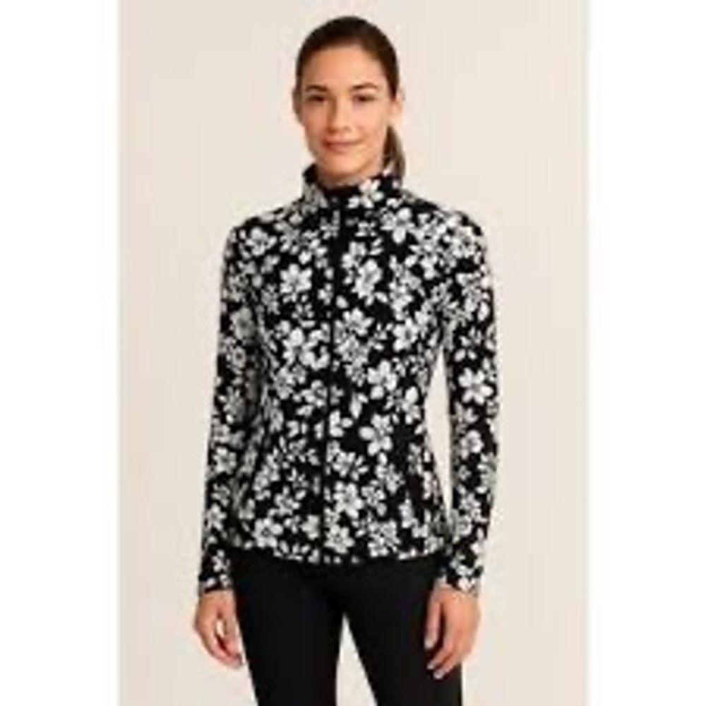 Coolibar UPF 50+ Floral Full-Zip Sun Jacket - Black & White - Size XS